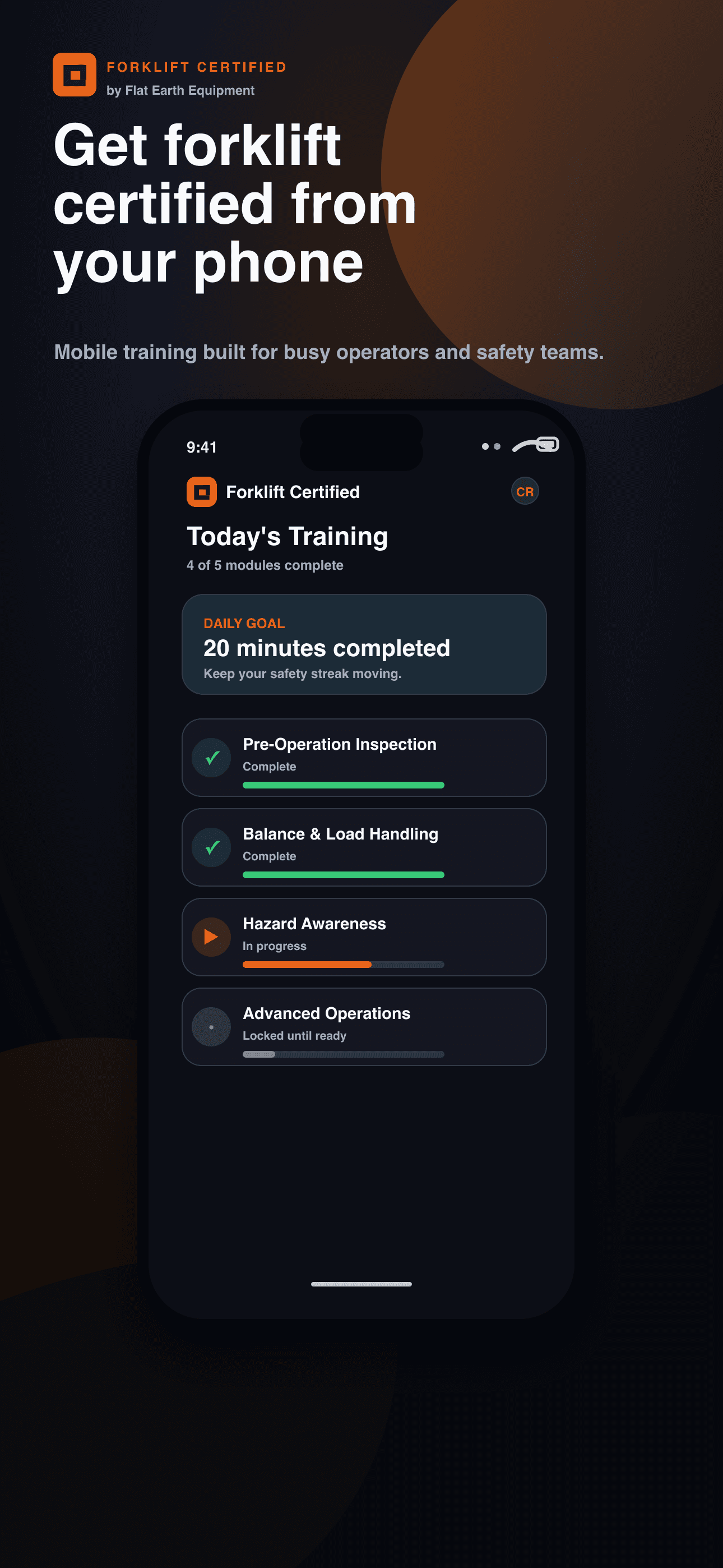 Daily forklift training dashboard on a phone