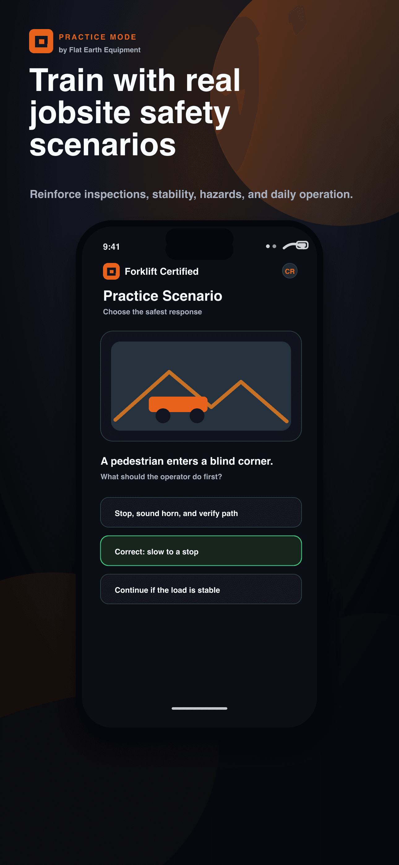 Interactive jobsite safety practice scenario