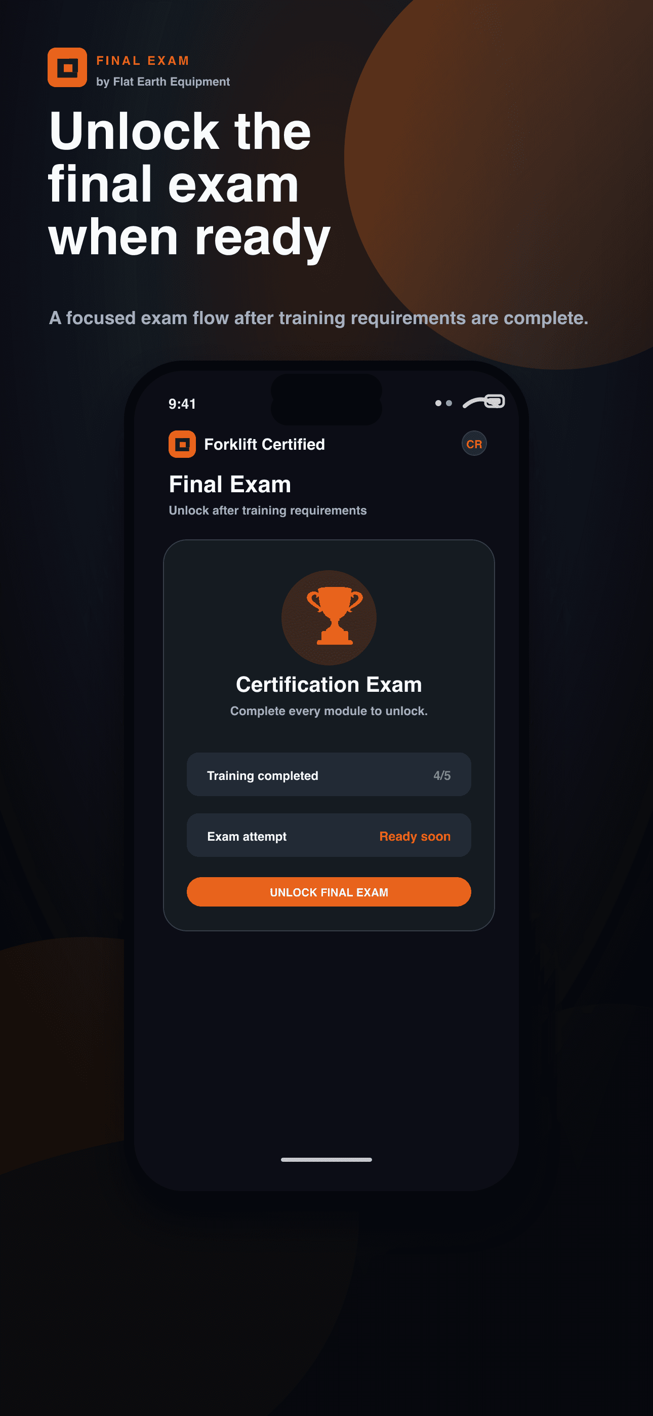 Final certification exam unlock screen